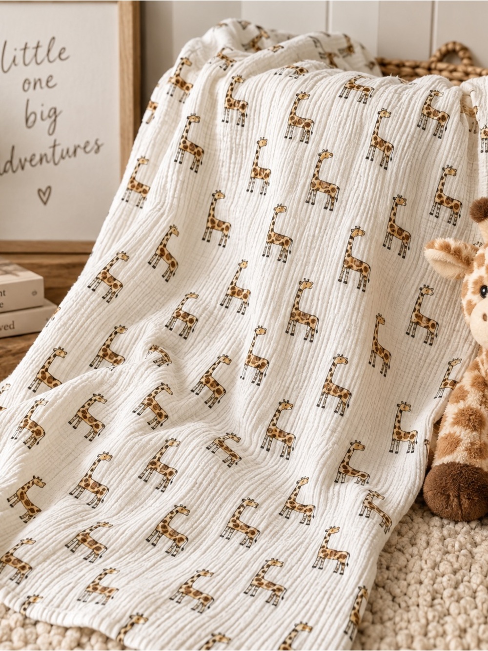 Aden Anais Muslin Baby Swaddle Blanket Giraffe Safari Pattern Cream 38x44